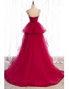 Burgundy Ruffled Tulle Prom Dress Ballgown with Corset Top - MX16099