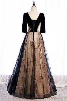 Black Tulle Evening Formal Dress Vneck with Bling Sequins - MX16091