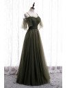 Dusty Green Long Tulle Prom Dress Flowy with Spaghetti Straps - MX16043