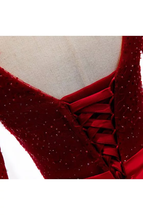 16076 Burgundy Feather Detail Sequined Dress