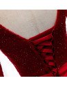 Burgundy Long Formal Dress Vneck Sequined with Sleeves Sash - MX16017