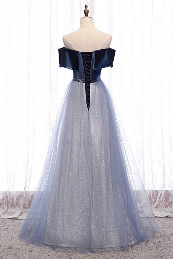 Blue Bling Tulle Off Shoulder Prom Dress with Beaded Pattern - $120.9816 #MX16112 - SheProm.com Blue Bling Tulle Off Shoulder Prom Dress with Beaded Pattern - $120.9816 #MX16112 - SheProm.com