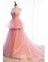 Ruffled Tulle Cute Pink Ballgown Formal Dress with Corset Top - MX16107