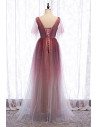 Fantasy Bling Tulle Aline Long Prom Dress with Deep Vneck Tulle Sleeves - MX16023