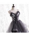 Grey Unique Prom Dress Ruffled with Straps - MX16122