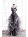 Grey Unique Prom Dress Ruffled with Straps - MX16122