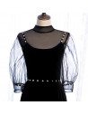 Long Black Evening Dress Elegant with Sheer Neckline Sleeves - MX16089