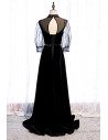 Long Black Evening Dress Elegant with Sheer Neckline Sleeves - MX16089