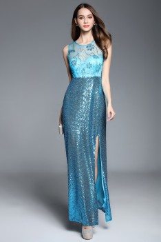 Sequins And Embroidery Long Party Dress - CK610