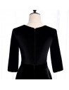 Retro Tea Length Black Velvet Party Dress Beaded Vneck with Sleeves - MX16090