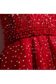 Burgundy Long Tulle Prom Dress Aline with Beadings - MX16053