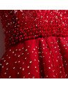 Burgundy Long Tulle Prom Dress Aline with Beadings - MX16053