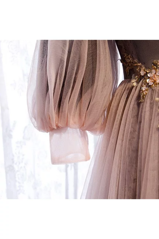 Fairy Long Tulle Prom Dress Cold Shoulder Sleeved with Straps - $125.9784  #MX16016 - SheProm.com