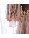 Fairy Long Tulle Prom Dress Cold Shoulder Sleeved with Straps - MX16016