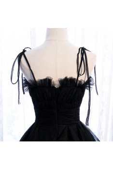 Black Tulle Party Dress Tiered Ruffles with Straps - MX16047