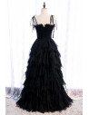 Black Tulle Party Dress Tiered Ruffles with Straps - MX16047
