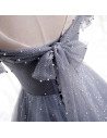 Bling Tulle Dusty Blue  Prom Dress with Bow Knot In Back - MX16098