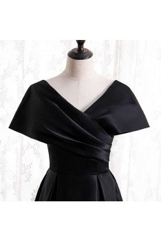 Pleated Long Black Evening Dress Modest with Dolman Sleeves - MX16126