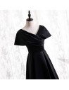 Pleated Long Black Evening Dress Modest with Dolman Sleeves - MX16126