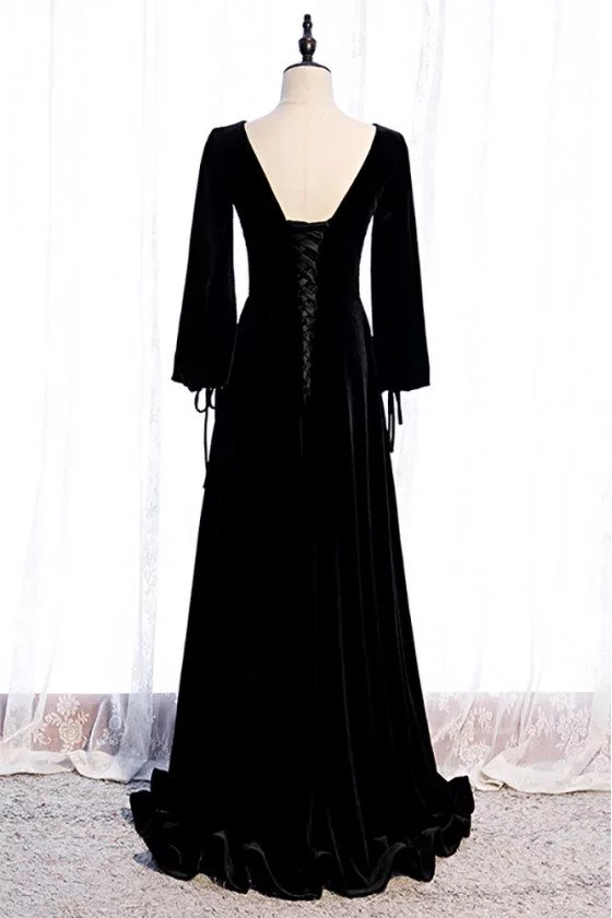 Formal Long Black Velvet Evening Dress Vneck with Long Sleeves - $93. ...