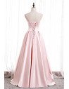 Pleated Pink Satin Formal Dress Strapless with Beadings - MX16103
