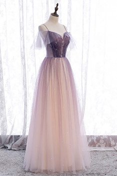 Purple Fantasy Bling Tulle Prom Dress with Spaghetti Straps - MX16056