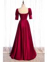 Elegant Square Neckline Satin Formal Dress Aline with Bubble Sleeves - MX16092