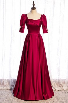 Elegant Square Neckline Satin Formal Dress Aline with Bubble Sleeves - MX16092