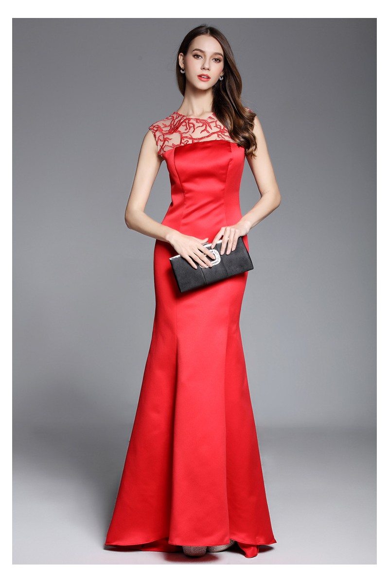 Red Mermaid Satin Long Dress - $87 #CK618 - SheProm.com