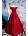Burgundy Simple Off Shoulder Ruffled Formal Dress - MX16018