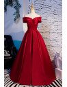Burgundy Simple Off Shoulder Ruffled Formal Dress - MX16018