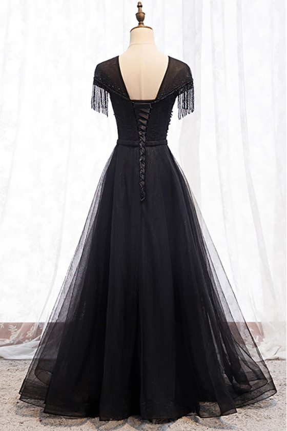 Formal Long Black Evening Dress with Sheer Neckline Beadings - $123. ...