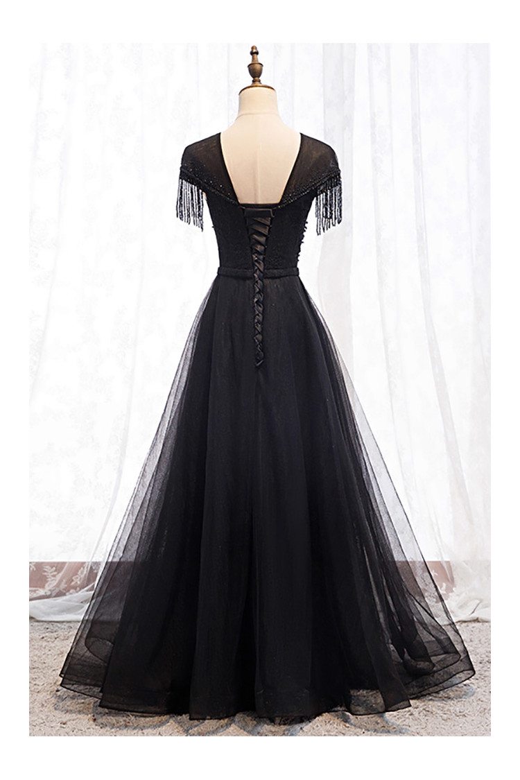 Formal Long Black Evening Dress with Sheer Neckline Beadings - $123. ...