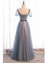 Dusty Aline Tulle Prom Dress Square Neckline with Sleeves - MX16066