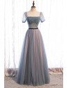 Dusty Aline Tulle Prom Dress Square Neckline with Sleeves - MX16066