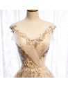 Champagne Gold Long Prom Dress Elegant with Gold Sequins - MX16009