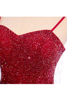 Burgundy Tulle Prom Dress Aline Sequined Bodice with Straps - MX16071