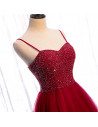 Burgundy Tulle Prom Dress Aline Sequined Bodice with Straps - MX16071