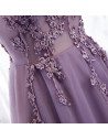 Purple Long Tulle Prom Dress Vneck Sleeveless with Appliques - MX16012