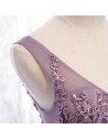 Purple Long Tulle Prom Dress Vneck Sleeveless with Appliques - MX16012