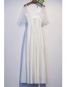 Simple White Satin Long Prom Dress with Dolman Sleeves - MX16086
