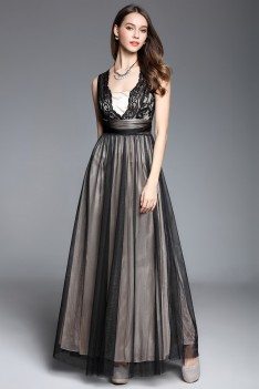 Lace Open Back Long Tulle Formal Dress - CK612
