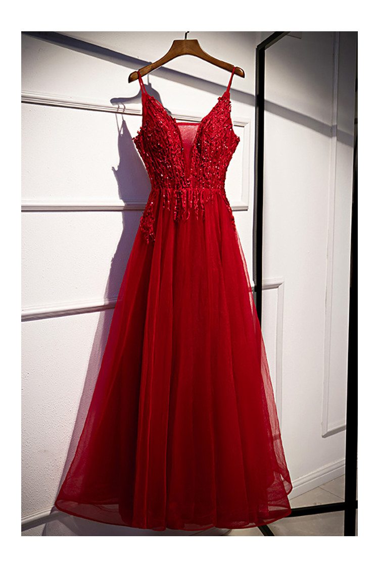 Sequined Appliques Aline Tulle Prom Dress with Spaghetti Straps - $106. ...