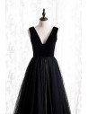 Polka Dot Long Black Tulle Formal Dress Vneck Sleeveless - MX16125