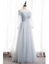 Gorgeous Light Blue Long Tulle Prom Dress with Long Sleeves - MX16095