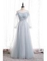 Gorgeous Light Blue Long Tulle Prom Dress with Long Sleeves - MX16095