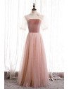 Retro Nude Pink Tulle Party Dress Beaded with Bow Knot Tulle Sleeves - MX16102