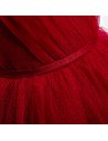 Burgundy Bling Tulle Formal Dress Ballgown with Short Sleeves - MX16033