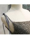 Elegant Aline Grey Tulle Prom Dress with Sequined Bodice - MX16070