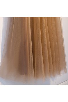 Flowy Tulle Vneck Champagne Prom Dress with Strappy Straps - MX16076